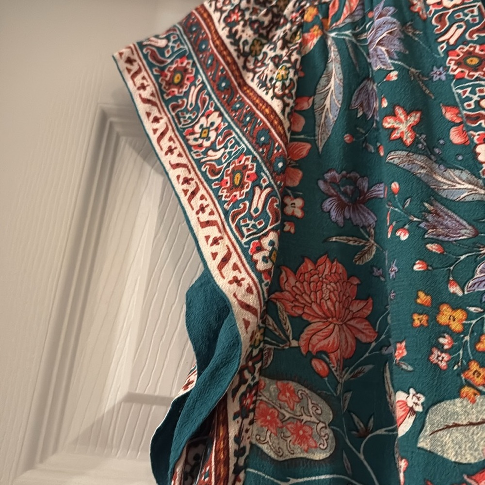 By Anthropologie Mini Dress Ruffle Sleeve V Neck Floral Peasant Print - Sz S - Picture 3 of 11